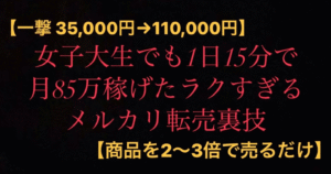 【一撃35,000円→110,000円】女子大生でも1日15分で 月85万　 稼げたラクすぎるメルカリ転売裏技【ある商品を買って売るだけ】　稼がせ君
