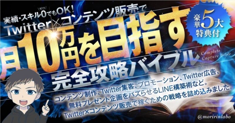【Twitter×コンテンツ販売】実績・スキル0からでも月10万円を目指す完全攻略バイブル（豪華5大特典付き） もりりん