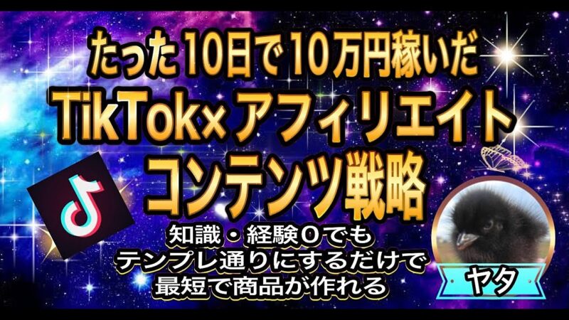 初心者でもたった10日で10万円以上稼ぐTikTok×アフィリエイト悪魔的マネタイズ術 　ヤタ