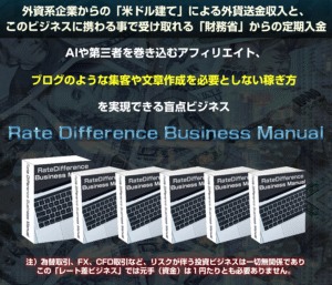 ブログのような集客や文章作成を必要としない稼ぎ方を実現できる盲点ビジネス「Rate Difference Business Manual」　山本浩二