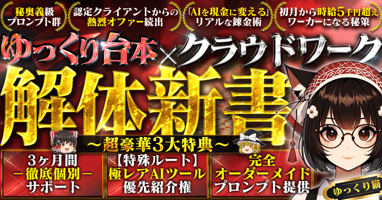 【部数限定】★5評価率100%★最練奥義プロンプト付録-ゆっくり台本×クラウドワーク解体新書 【秘蔵特典付き】　ゆっくり猫@AIオタク