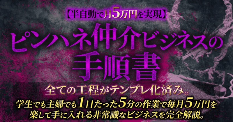 【半自動で月5万円を実現】ピンハネ仲介ビジネスの手順書【全行程テンプレ化】※全額返金保証付き　まる