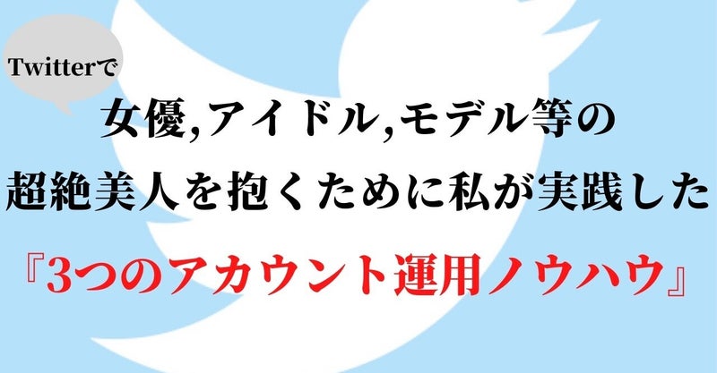 【50000字超】Twitterで女優,アイドル,モデル等の超美人を抱くまでに私が実践した『３つのアカウント運用ノウハウ』 　Noah爺@マッチングアプリ
