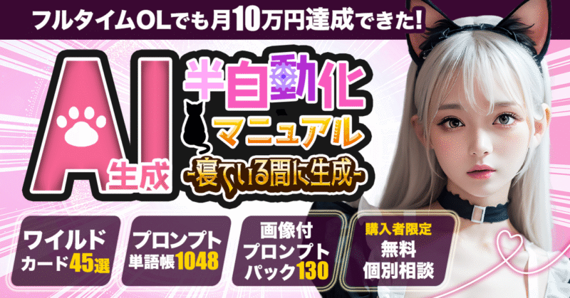 フルタイムOLが寝ながら月10万達成！【超実践的】AI生成半自動化マニュアル～充実した特典ですぐに実践～　もいねこの裏部屋