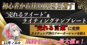 【初心者から月3万円を目指す】“売れるツイート” &ライティングテンプレート 「ライティング界のブルーオーシャンを狙え！」 　12月 のえる